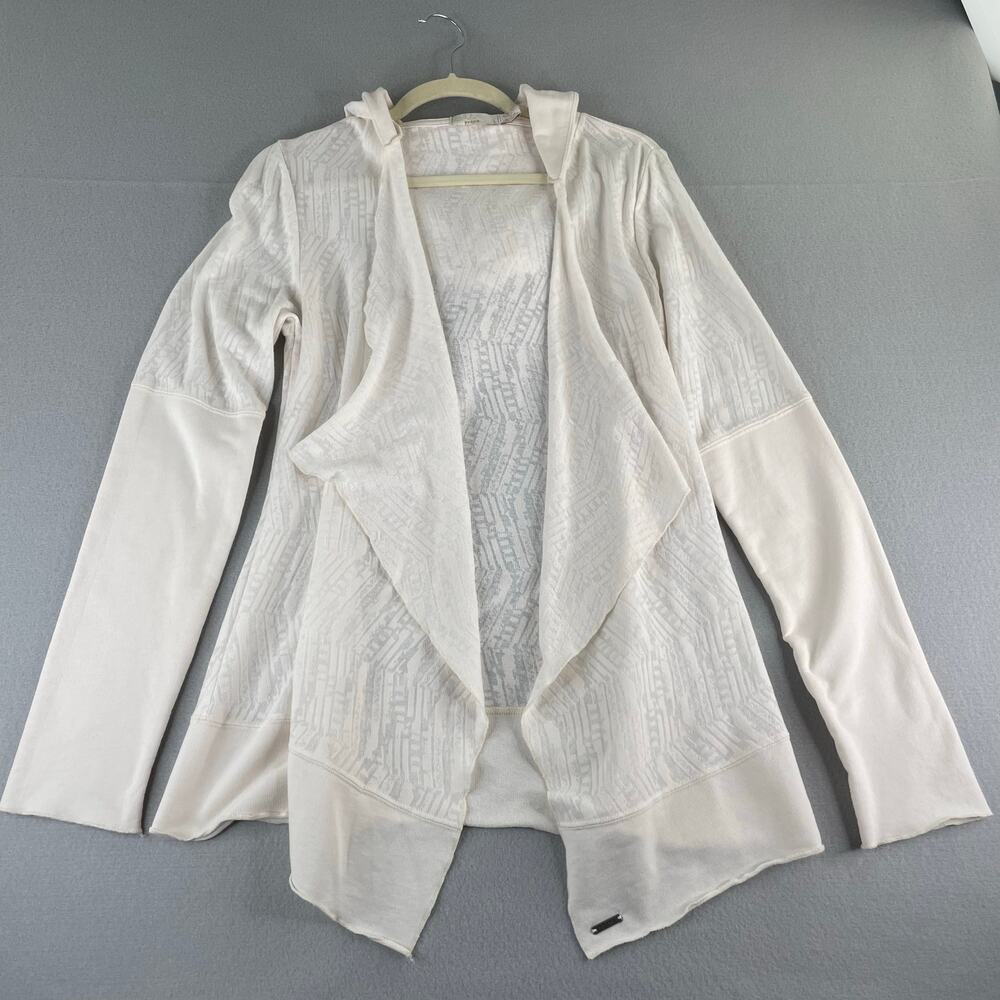 Prana Open Waterfall Cardigan Ivory Hoodie Women's Large Organic Cotton Blend